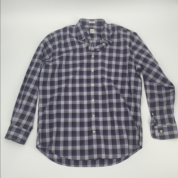 Peter Millar Large Checker Print Button Down Purple - Picture 3 of 5